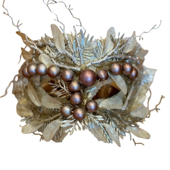 Ornate Masquerade Mask Gold Silver Thorns Crown Berries Ribbon Tie Back - Picture 1 of 5